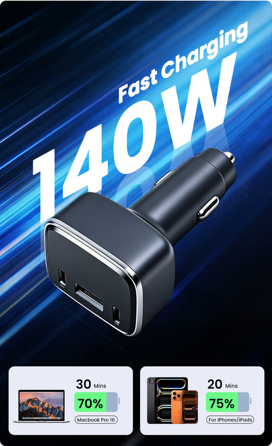 140W Fast Car Charger with Apple Find My & Android Tracking