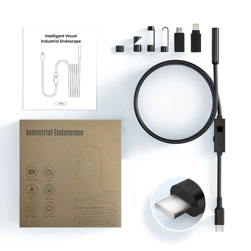 1920P HD Borescope Inspection Camera with 8 LED Lights, 16.4ft Semi-Rigid Cable & IP67 Waterproof for Android & IOS
