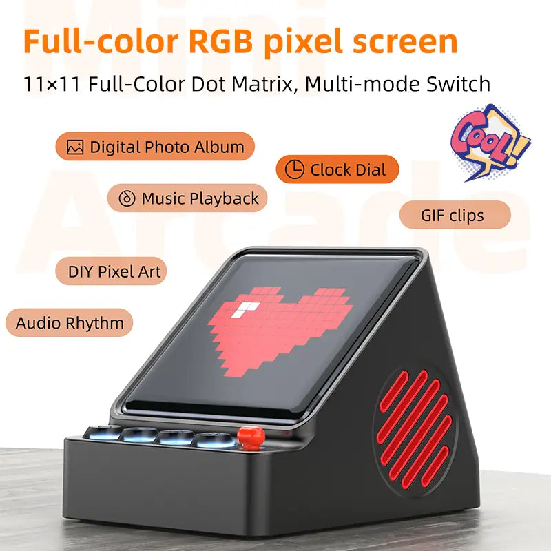 Retro Pixel Display Bluetooth Speaker with App Control & 16×16 RGB LED Pixel Art Display
