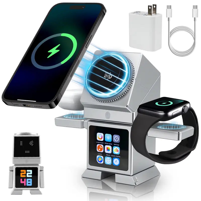 Smart Robot 7-in-1 Wireless Charging Station, Qi2 Certified 25W Magnetic Charger Stand with 45W Adapter