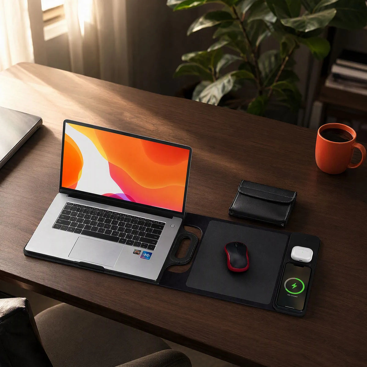 Anywhere Office 5-in-1 Laptop Sleeve with Stand, Desk Mat & Wireless Charger
