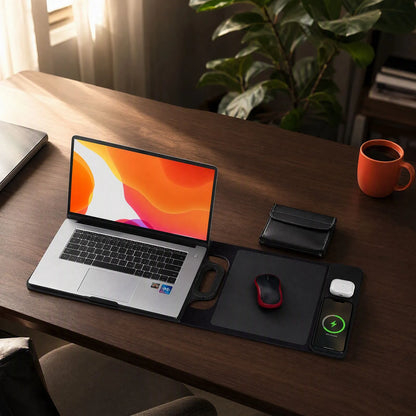 Anywhere Office 5-in-1 Laptop Sleeve with Stand, Desk Mat & Wireless Charger