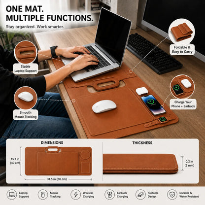 Anywhere Office 5-in-1 Laptop Sleeve with Stand, Desk Mat & Wireless Charger