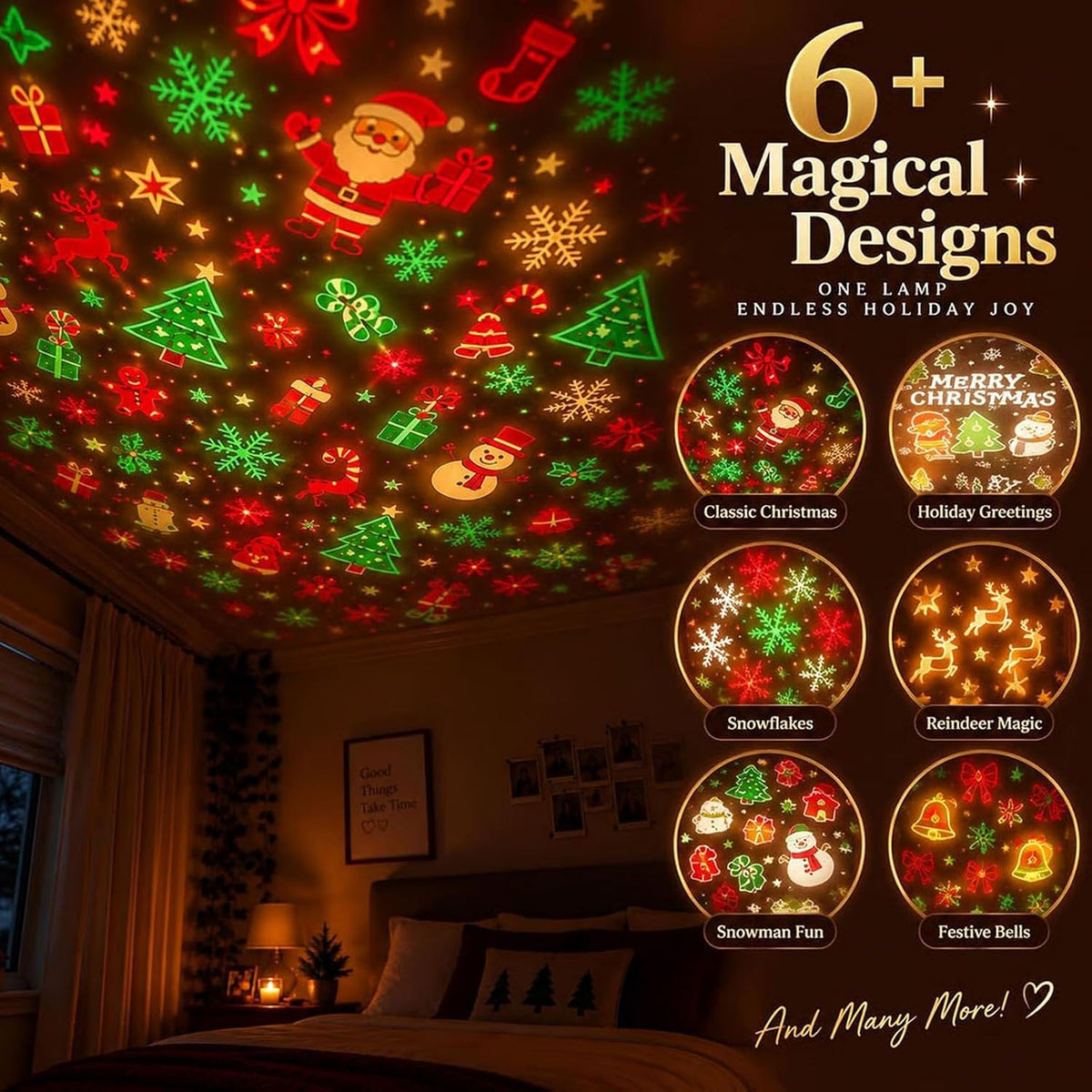 USB Holiday Projector Night Light – Christmas & Halloween Patterns, Warm LED Room Decor for Bedroom & Parties