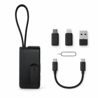 Pocket All-in-One Travel Tech Kit  – Fast Charging, 480Mbps Data Transfer, Adapters, Card Storage & Phone Stand
