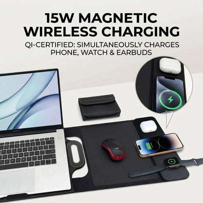 Anywhere Office 5-in-1 Laptop Sleeve with Stand, Desk Mat & Wireless Charger