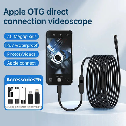 1920P HD Borescope Inspection Camera with 8 LED Lights, 16.4ft Semi-Rigid Cable & IP67 Waterproof for Android & IOS