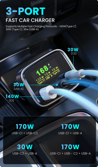 140W Fast Car Charger with Apple Find My & Android Tracking