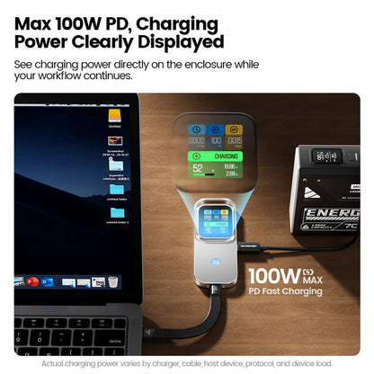 Smart M.2 SSD Enclosure with Touch Screen & Status Monitor | 10Gbps 100W PD Encrypted Hard Drive Case (Up to 8TB, 2230-2280)