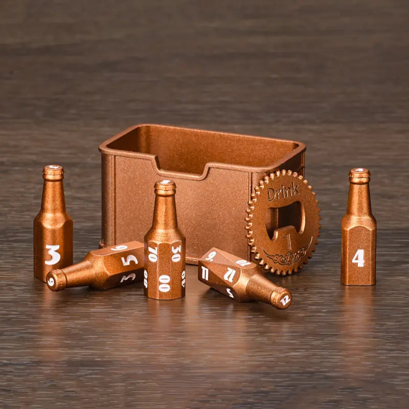 Metal Bottle Dice Set - Novelty-Design DND RPG Accessory for Tabletop Games, Gamer Gifts, Dice Collectors
