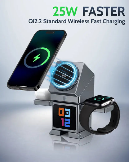 Smart Robot 7-in-1 Wireless Charging Station, Qi2 Certified 25W Magnetic Charger Stand with 45W Adapter