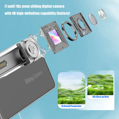 Retro 4K Digital CCD Camera with Sliding Cover – 64MP Pocket Vintage Camera with 2.8" Screen
