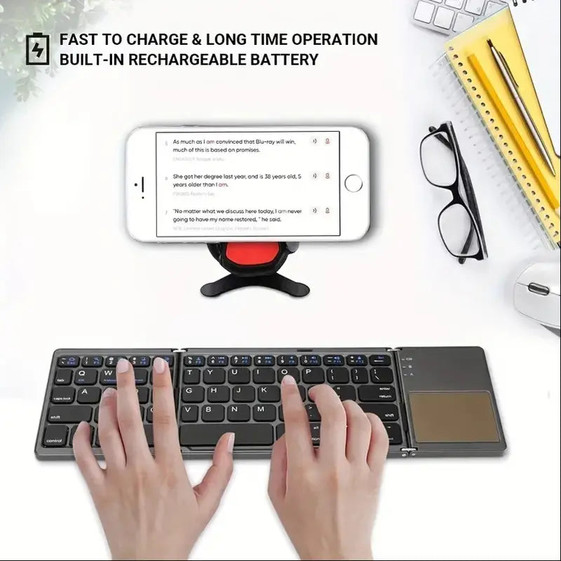 لوحة مفاتيح بلوتوث لاسلكية صغيرة رفيعة للغاية، لوحة مفاتيح لوحية قابلة للطي وبتصميم بسيط