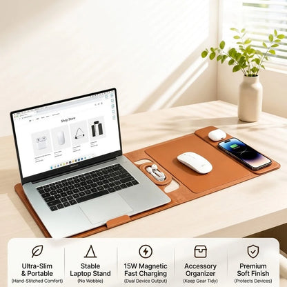 Anywhere Office 5-in-1 Laptop Sleeve with Stand, Desk Mat & Wireless Charger