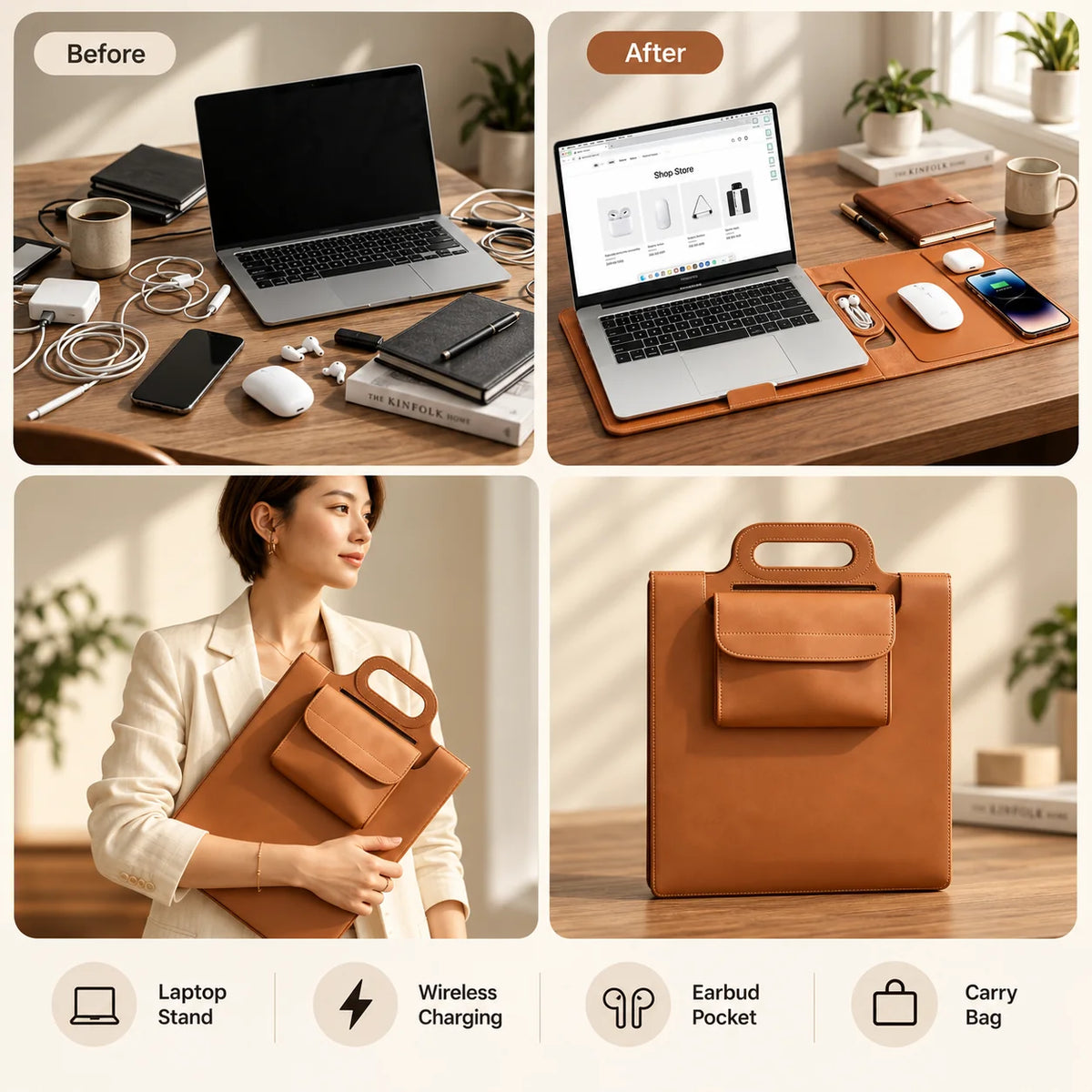 Anywhere Office 5-in-1 Laptop Sleeve with Stand, Desk Mat & Wireless Charger