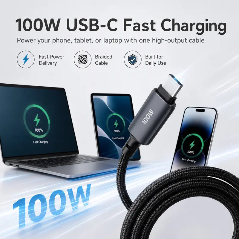 100W PD & 480Mbps Data 2-in-1 Fast Charging Cable,with Magnetic Watch Charger