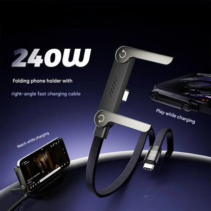 24W folding phone holder with right-angle fast charging cable for watching and playing while charging