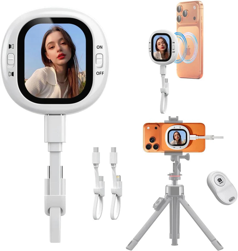 شاشة Vlogmate Mini Selfie Monitor لهاتف iPhone - شاشة مراقبة الكاميرا الخلفية لصور السيلفي بالكاميرا الخلفية