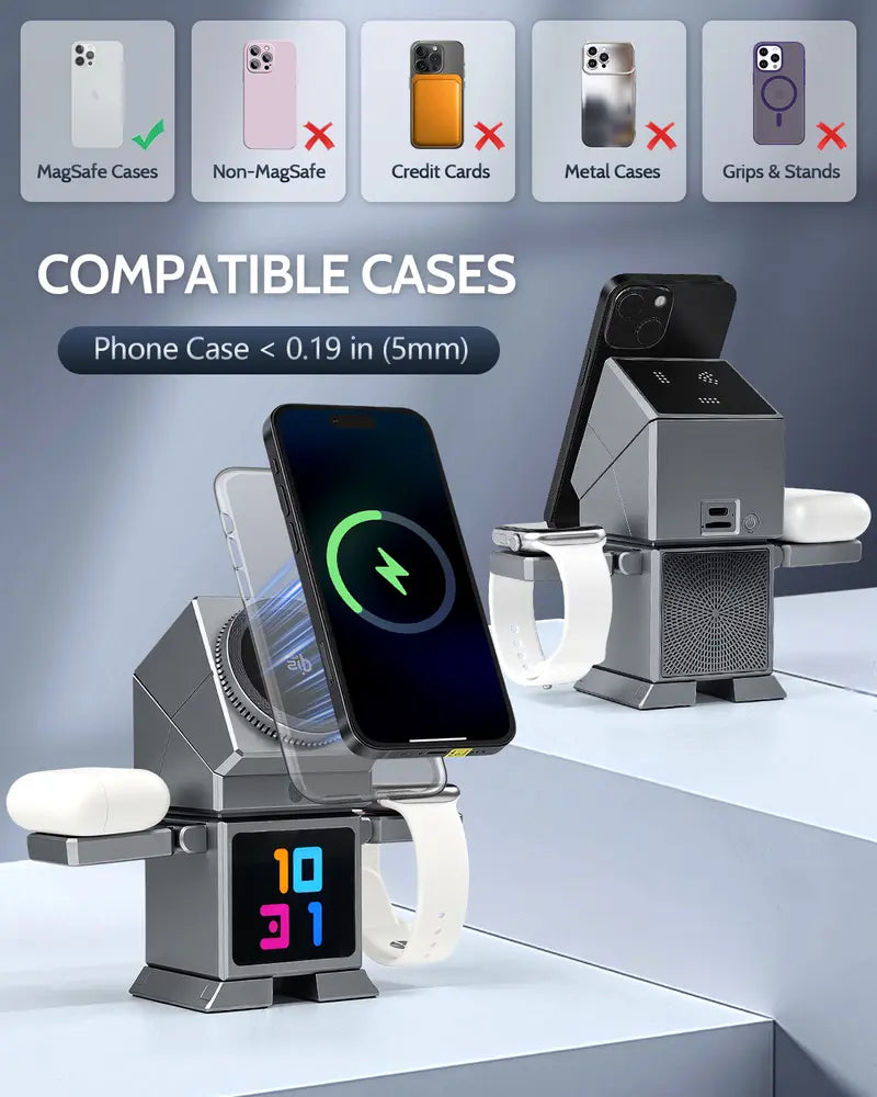 Smart Robot 7-in-1 Wireless Charging Station, Qi2 Certified 25W Magnetic Charger Stand with 45W Adapter