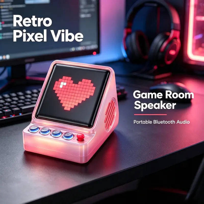 Retro Pixel Display Bluetooth Speaker with App Control & 16×16 RGB LED Pixel Art Display