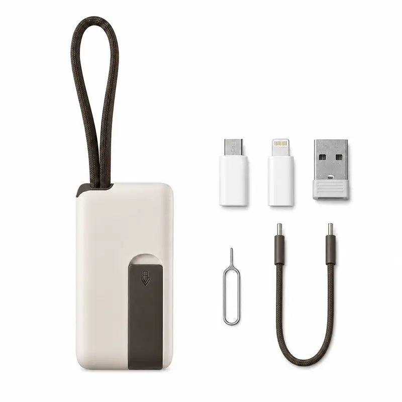 Pocket All-in-One Travel Tech Kit  – Fast Charging, 480Mbps Data Transfer, Adapters, Card Storage & Phone Stand