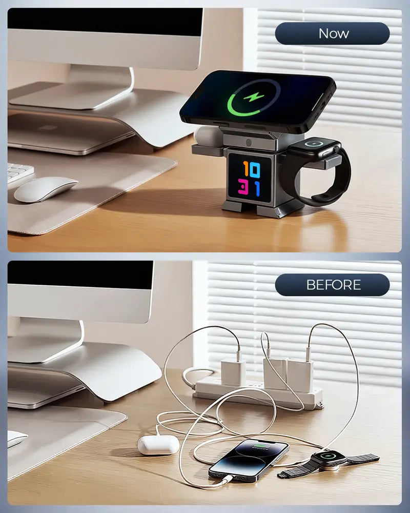 Smart Robot 7-in-1 Wireless Charging Station, Qi2 Certified 25W Magnetic Charger Stand with 45W Adapter