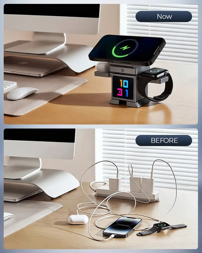 Smart Robot 7-in-1 Wireless Charging Station, Qi2 Certified 25W Magnetic Charger Stand with 45W Adapter