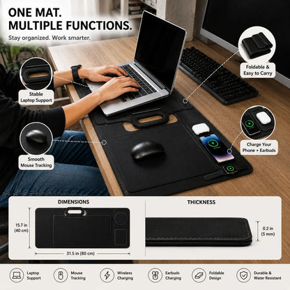 Anywhere Office 5-in-1 Laptop Sleeve with Stand, Desk Mat & Wireless Charger