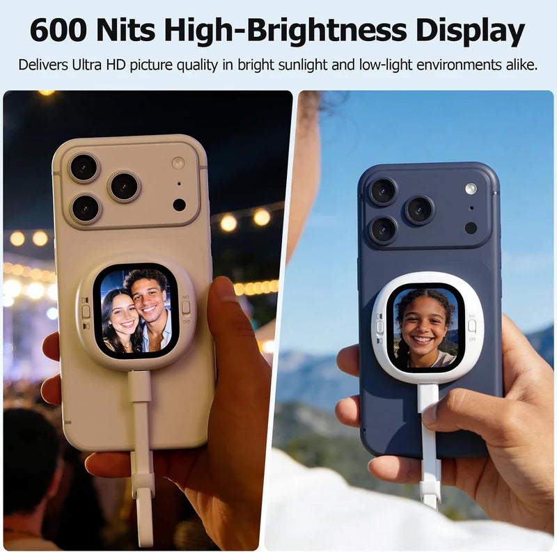 شاشة Vlogmate Mini Selfie Monitor لهاتف iPhone - شاشة مراقبة الكاميرا الخلفية لصور السيلفي بالكاميرا الخلفية