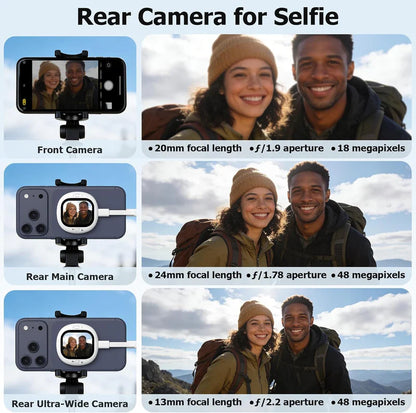 شاشة Vlogmate Mini Selfie Monitor لهاتف iPhone - شاشة مراقبة الكاميرا الخلفية لصور السيلفي بالكاميرا الخلفية