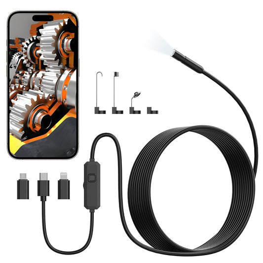 1920P HD Borescope Inspection Camera with 8 LED Lights, 16.4ft Semi-Rigid Cable & IP67 Waterproof for Android & IOS