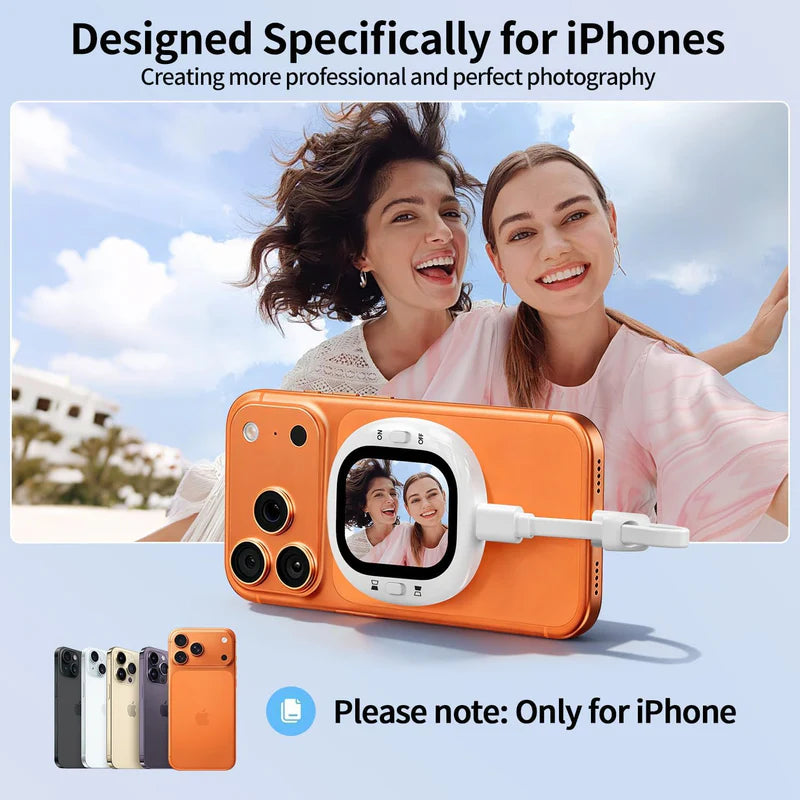شاشة Vlogmate Mini Selfie Monitor لهاتف iPhone - شاشة مراقبة الكاميرا الخلفية لصور السيلفي بالكاميرا الخلفية