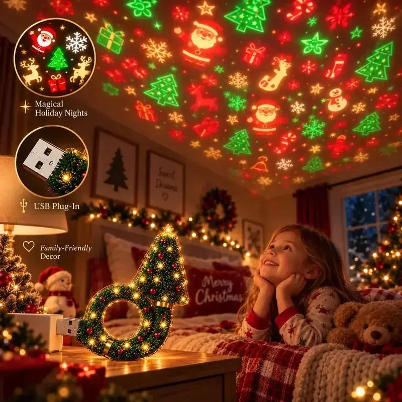 USB Holiday Projector Night Light – Christmas & Halloween Patterns, Warm LED Room Decor for Bedroom & Parties