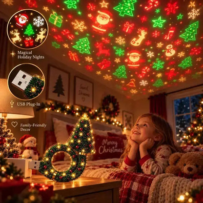 USB Holiday Projector Night Light – Christmas & Halloween Patterns, Warm LED Room Decor for Bedroom & Parties