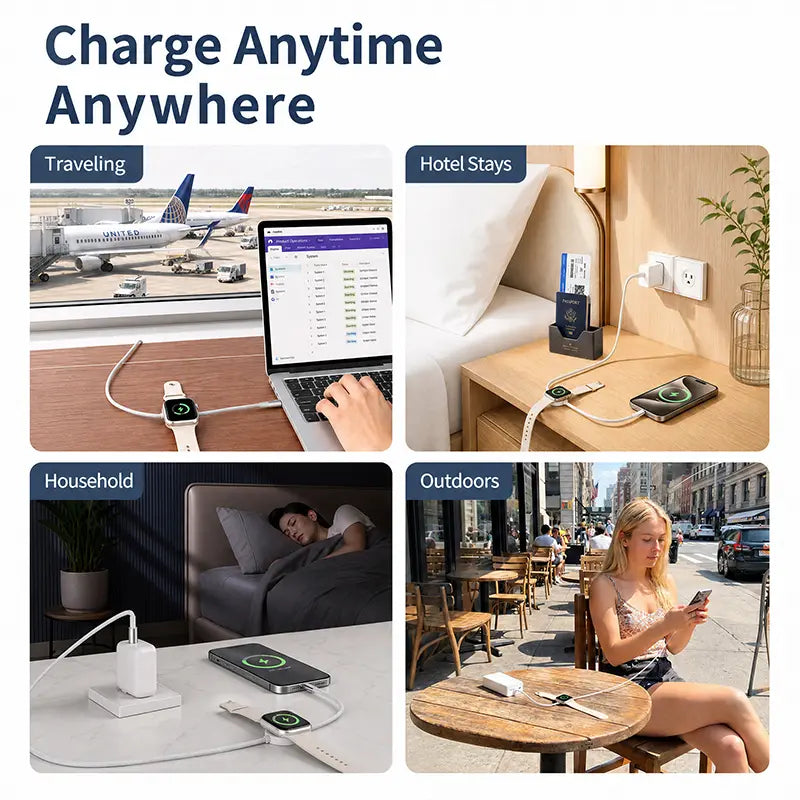 3-in-1 240W Travel Charger with Built-In Magnetic Charger for Apple Watch & AirPods, 5FT Braided USB-C Cable