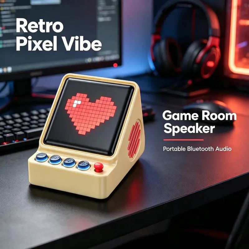 Retro Pixel Display Bluetooth Speaker with App Control & 16×16 RGB LED Pixel Art Display