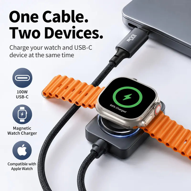 100W PD & 480Mbps Data 2-in-1 Fast Charging Cable,with Magnetic Watch Charger