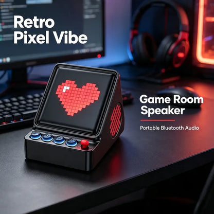 Retro Pixel Display Bluetooth Speaker with App Control & 16×16 RGB LED Pixel Art Display