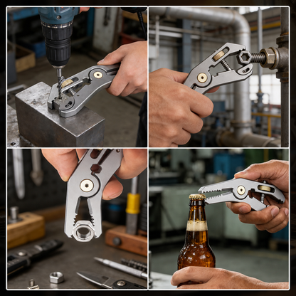 Adjustable pocket wrench function of Pocket Grip 5-in-1 multi-tool, tightening a bolt smoothly.