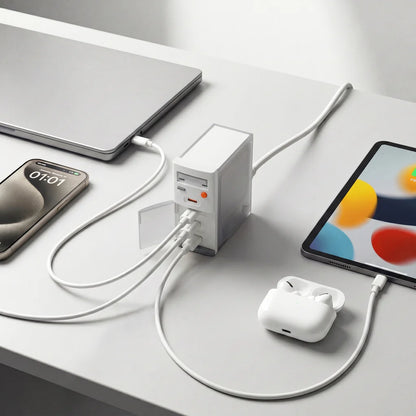 Limited Edition - Retro 100W PD 3.1 GaN 4-Port Fast Charger, 3 USB-C + 1 USB-A, Compact Charger with Ambient Light for Laptop & Phone
