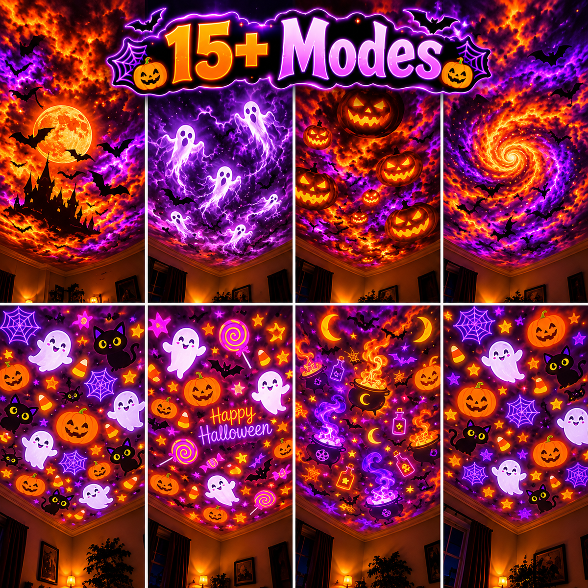 USB Holiday Projector Night Light – Christmas & Halloween Patterns, Warm LED Room Decor for Bedroom & Parties