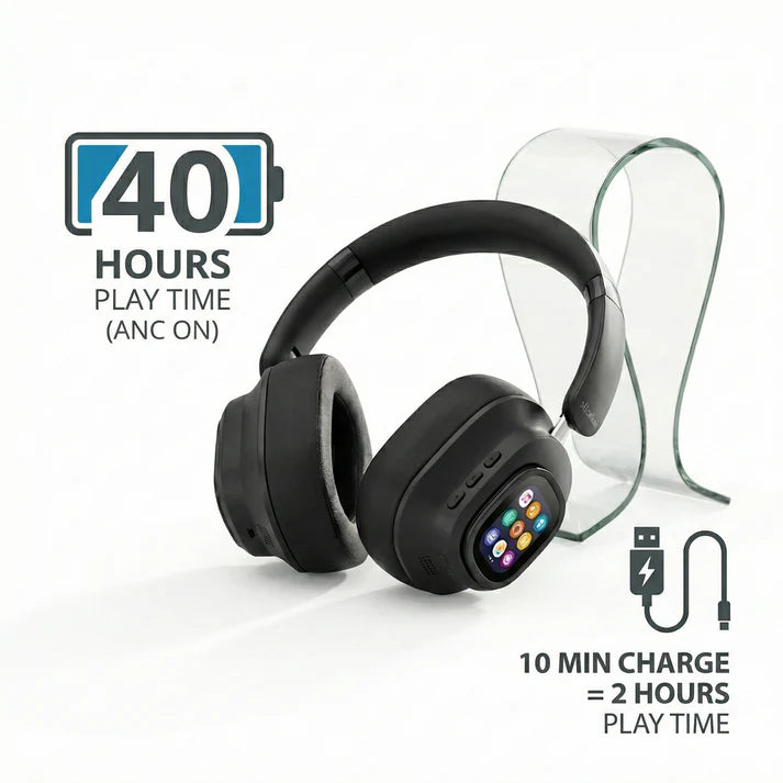 سماعات رأس بخاصية إلغاء الضوضاء النشطة (ANC) مع شاشة LED للتحكم