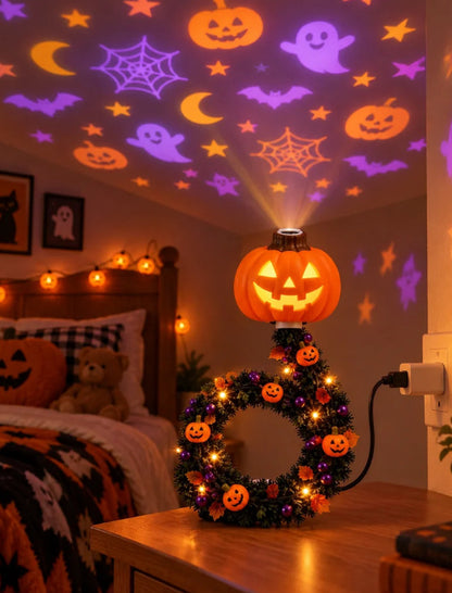 USB Holiday Projector Night Light – Christmas & Halloween Patterns, Warm LED Room Decor for Bedroom & Parties