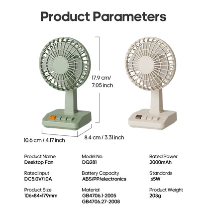 Retro Mini Wireless Quiet Desktop Fan - 5-Speed Adjustable Cooling, Up to 2200 RPM