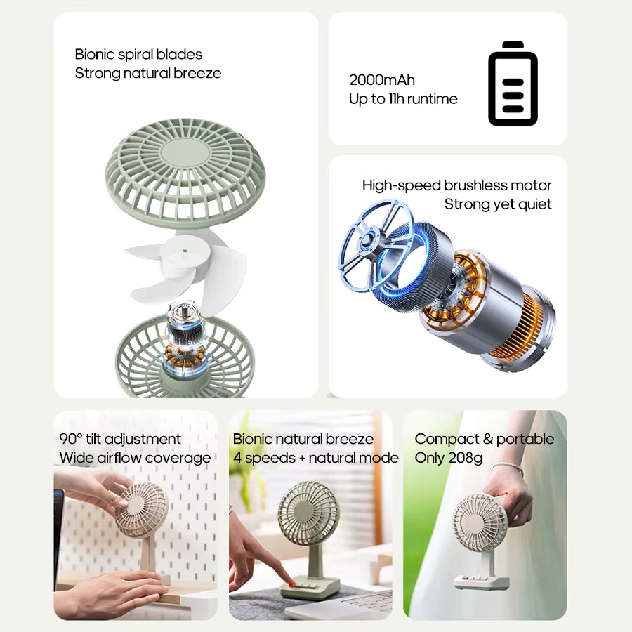 Retro Mini Wireless Quiet Desktop Fan - 5-Speed Adjustable Cooling, Up to 2200 RPM