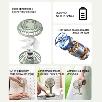 Retro Mini Wireless Quiet Desktop Fan - 5-Speed Adjustable Cooling, Up to 2200 RPM
