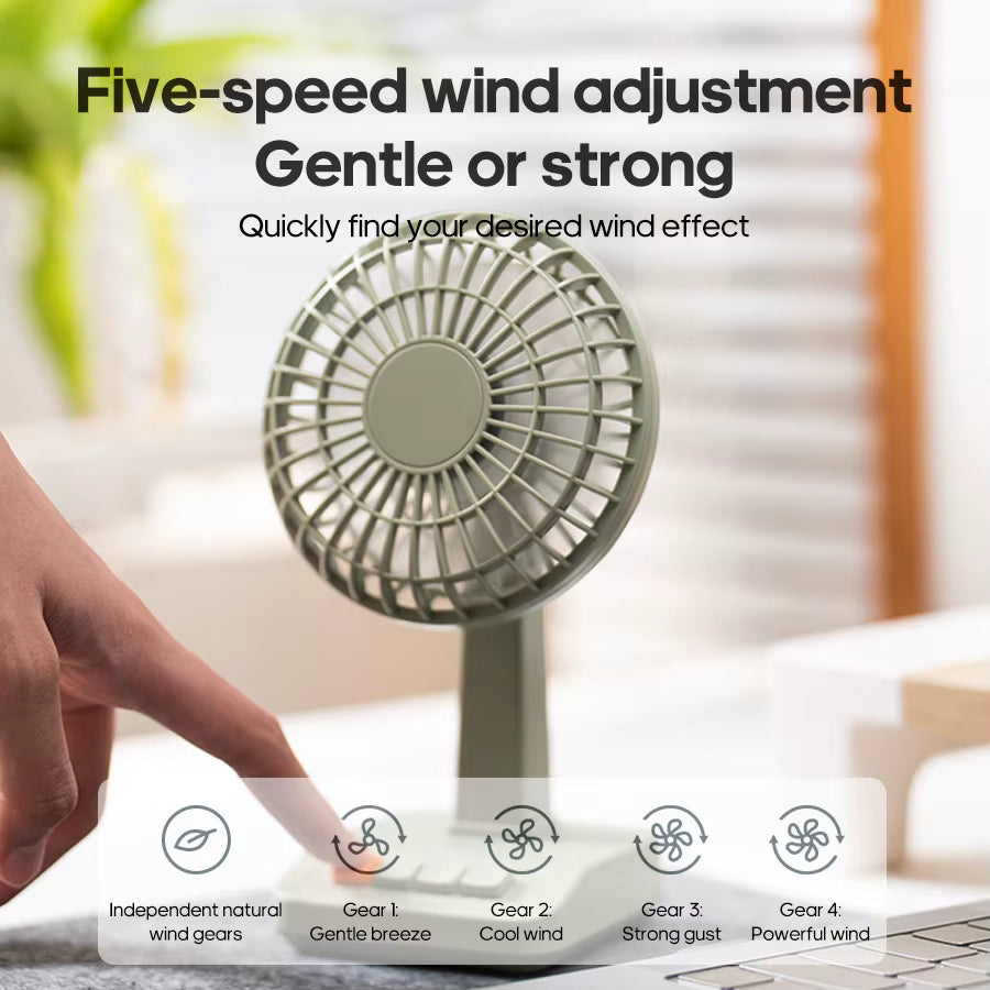 Retro Mini Wireless Quiet Desktop Fan - 5-Speed Adjustable Cooling, Up to 2200 RPM