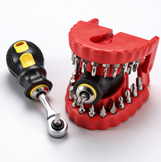 Denture Drill Bit Holder 30-in-1 Screwdriver Set，Fits 1/4 Inch Hex Bit And Drive Bit Adapter