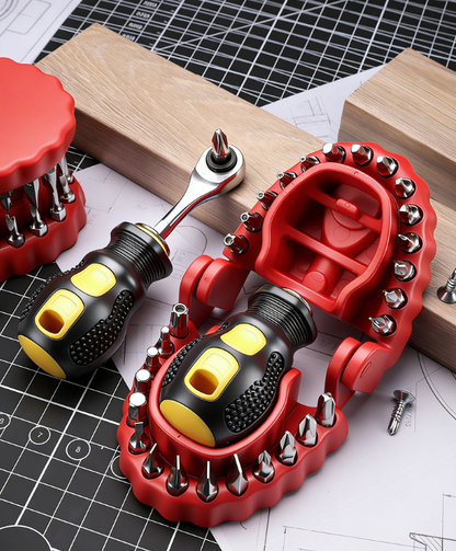 Denture Drill Bit Holder 30-in-1 Screwdriver Set，Fits 1/4 Inch Hex Bit And Drive Bit Adapter