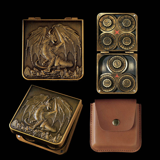 Pocket Revolving Metal RPG Dice - Dungeons & Dragons D20 Dice Games Rpg Metal Set with leather case